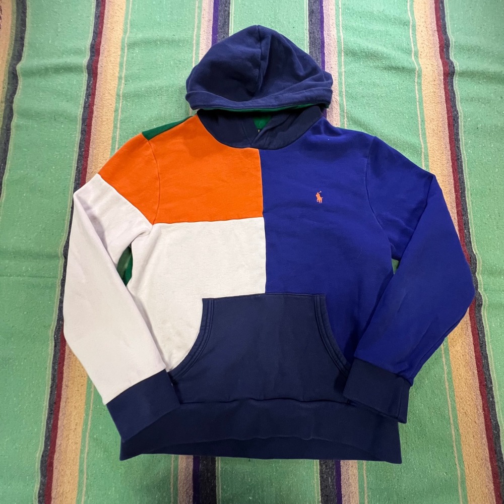Polo Ralph Lauren Hoodie Boys L 14-16 Multicolor Colorblock Fleece Pony Logo